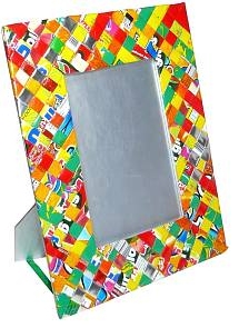 Recycled juice wrappers picture frame